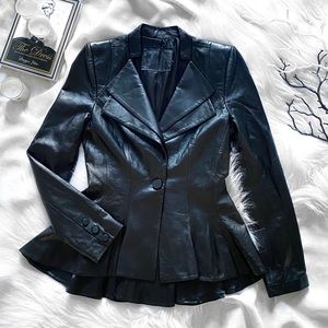 Genuine black leather blazer. Brand new, never worn, but no tags/labels.